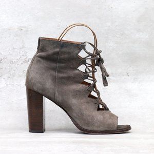 FRYE Gabby Ghillie Women's Size 8.5M US Smoke Suede Peep Toe Lace Up Booties